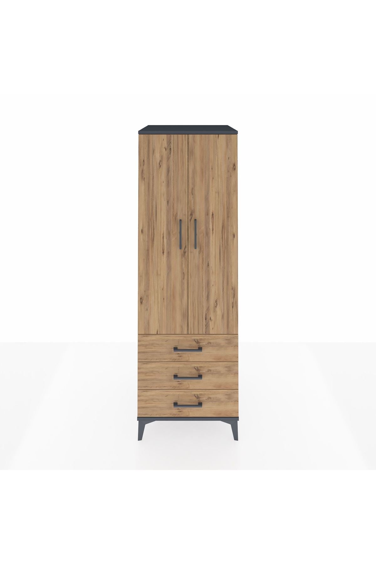 Kronos Dolap Tek Raflı 3 Çekmeceli Tek Askılı 60x59x182 - S89M028V6C