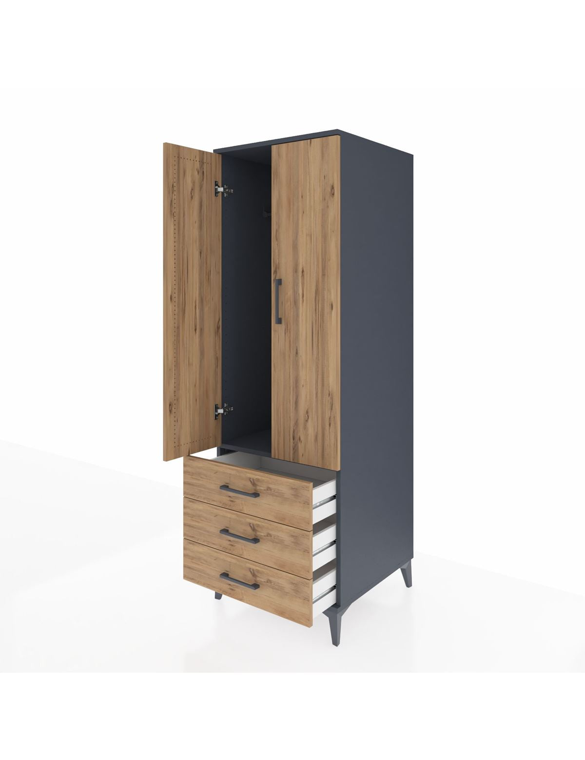 Kronos Dolap Tek Raflı 3 Çekmeceli Tek Askılı 60x59x182 - S89M028V6C