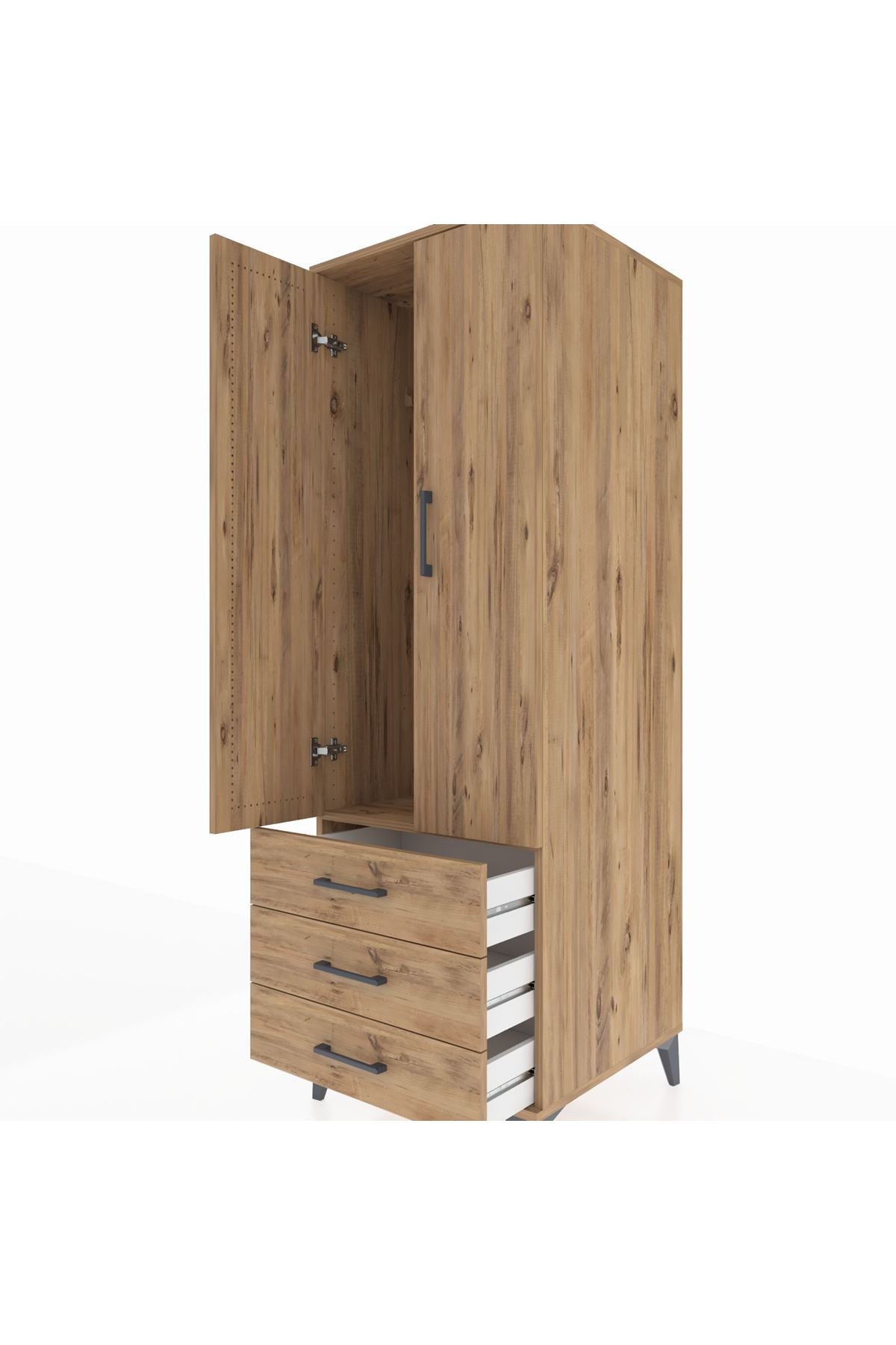 Kronos Dolap Tek Raflı 3 Çekmeceli Tek Askılı 60x59x182 - S89M028V9C