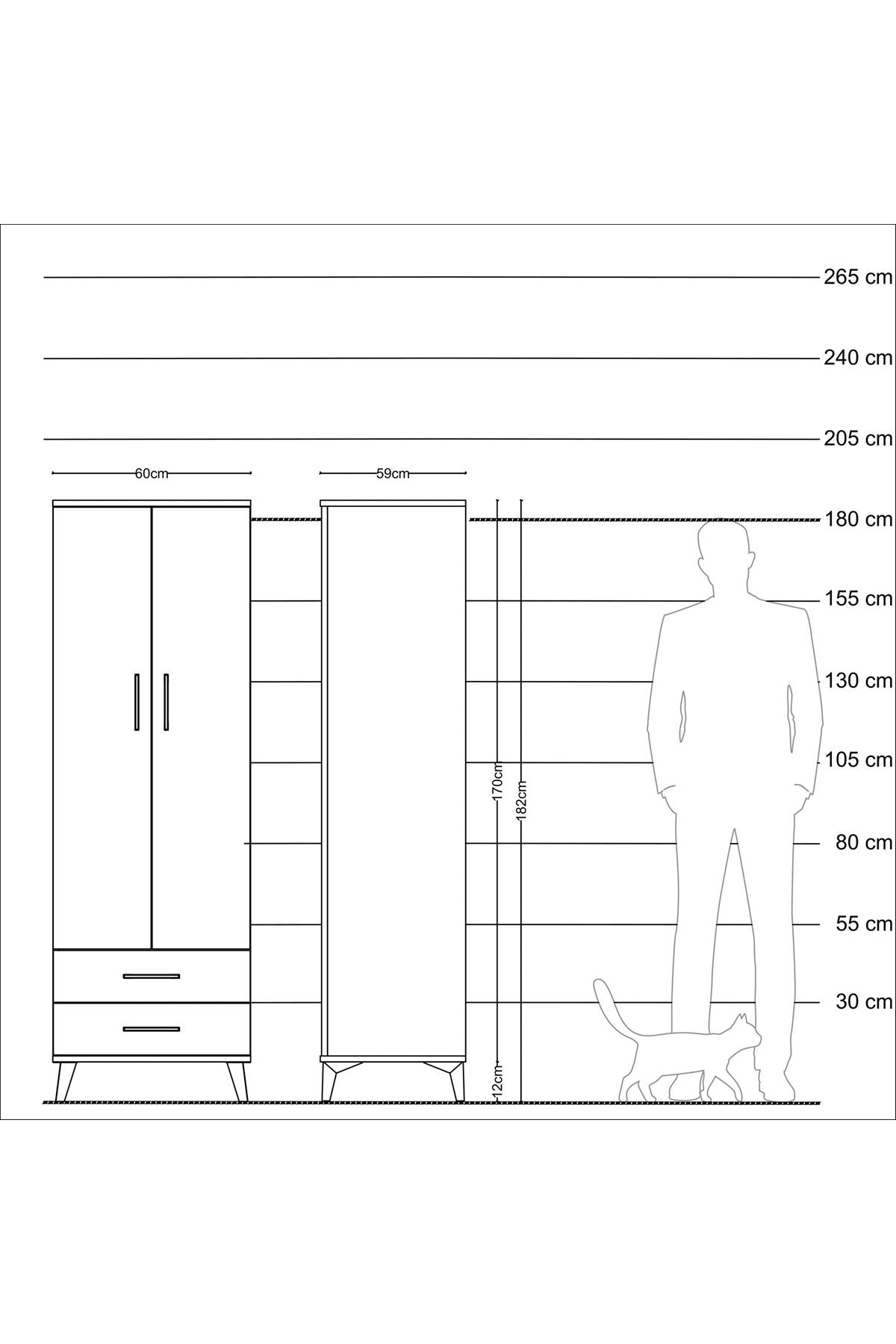Kronos Dolap Tek Raflı 2 Çekmeceli Tek Askılı 60x59x182 - S89M029V2C