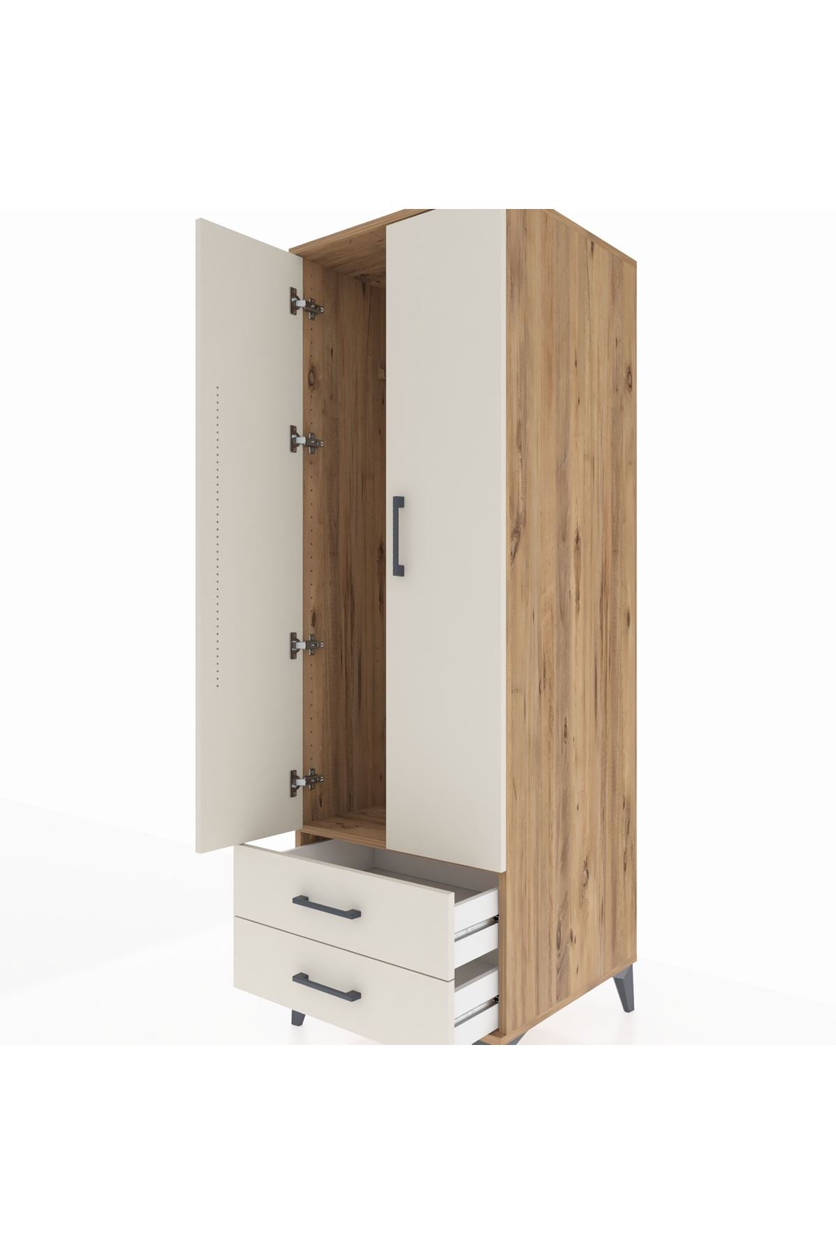Kronos Dolap Tek Raflı 2 Çekmeceli Tek Askılı 60x59x182 - S89M029V7C