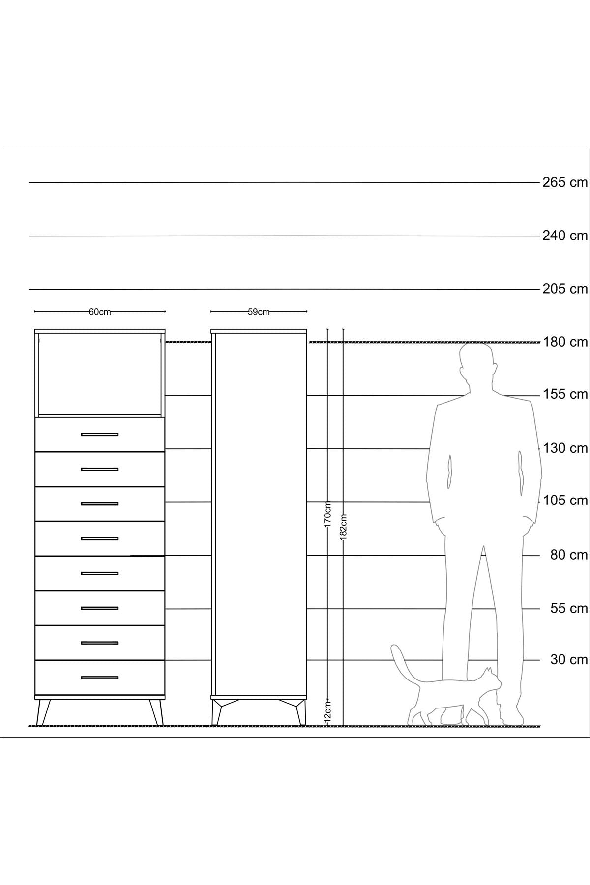 Kronos Dolap Tek Raflı 8 Çekmeceli 60x59x182 - S89M032V3C