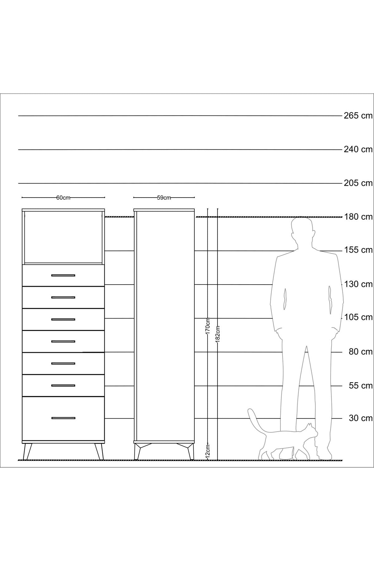 Kronos Dolap Tek Raflı 7 Çekmeceli 60x59x182 - S89M038V3C