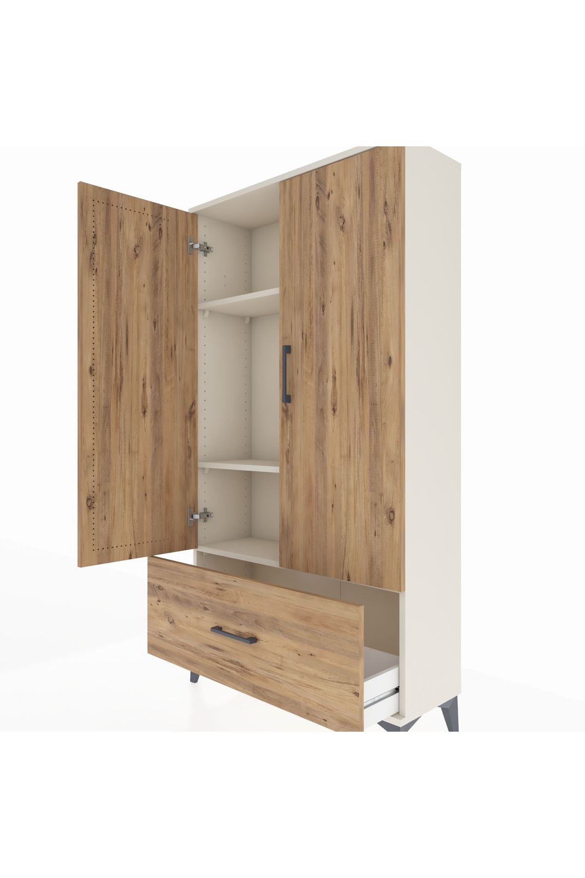 Arges Dolap 3 Raflı Tek Çekmeceli 2 Kapaklı 88x30x163 - S21M001V3A