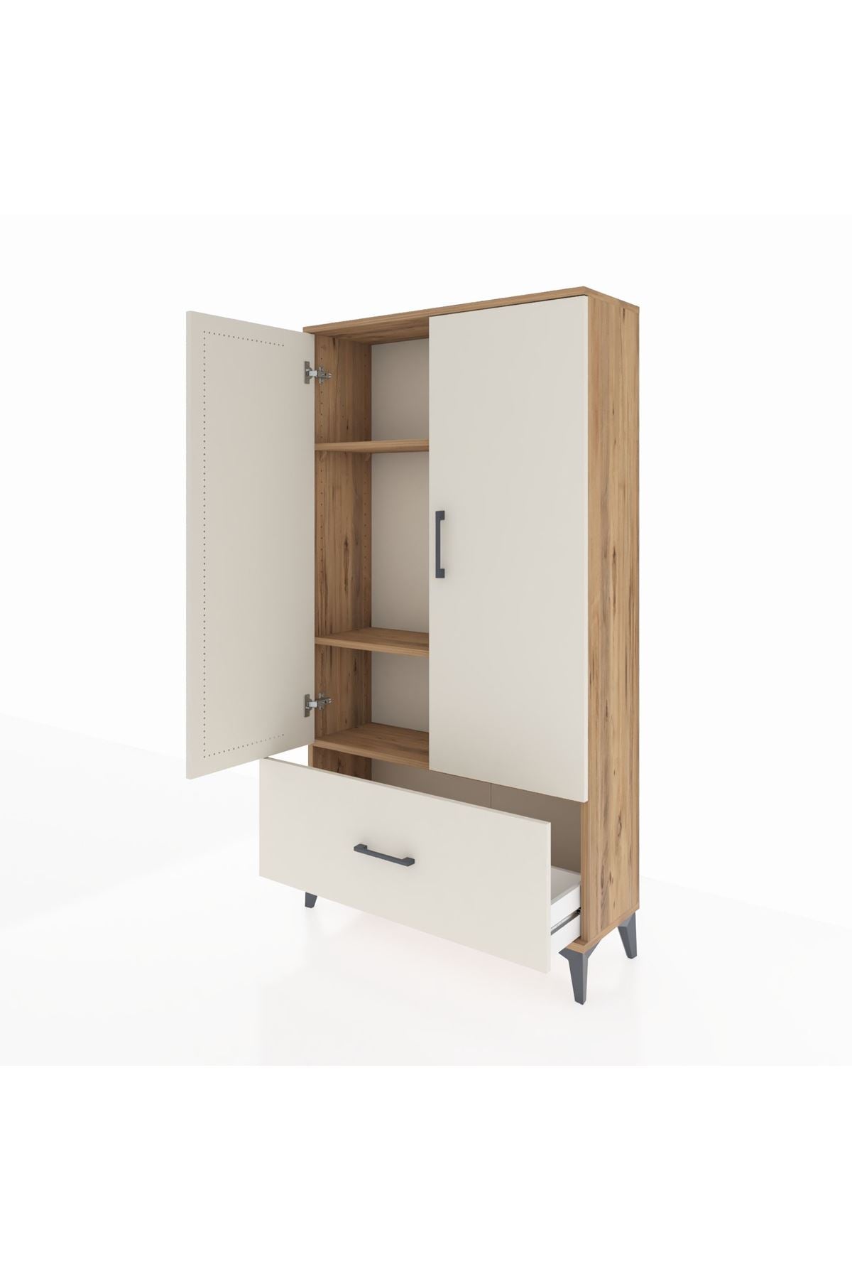 Arges Dolap 3 Raflı Tek Çekmeceli 2 Kapaklı 88x30x163 - S21M001V7A