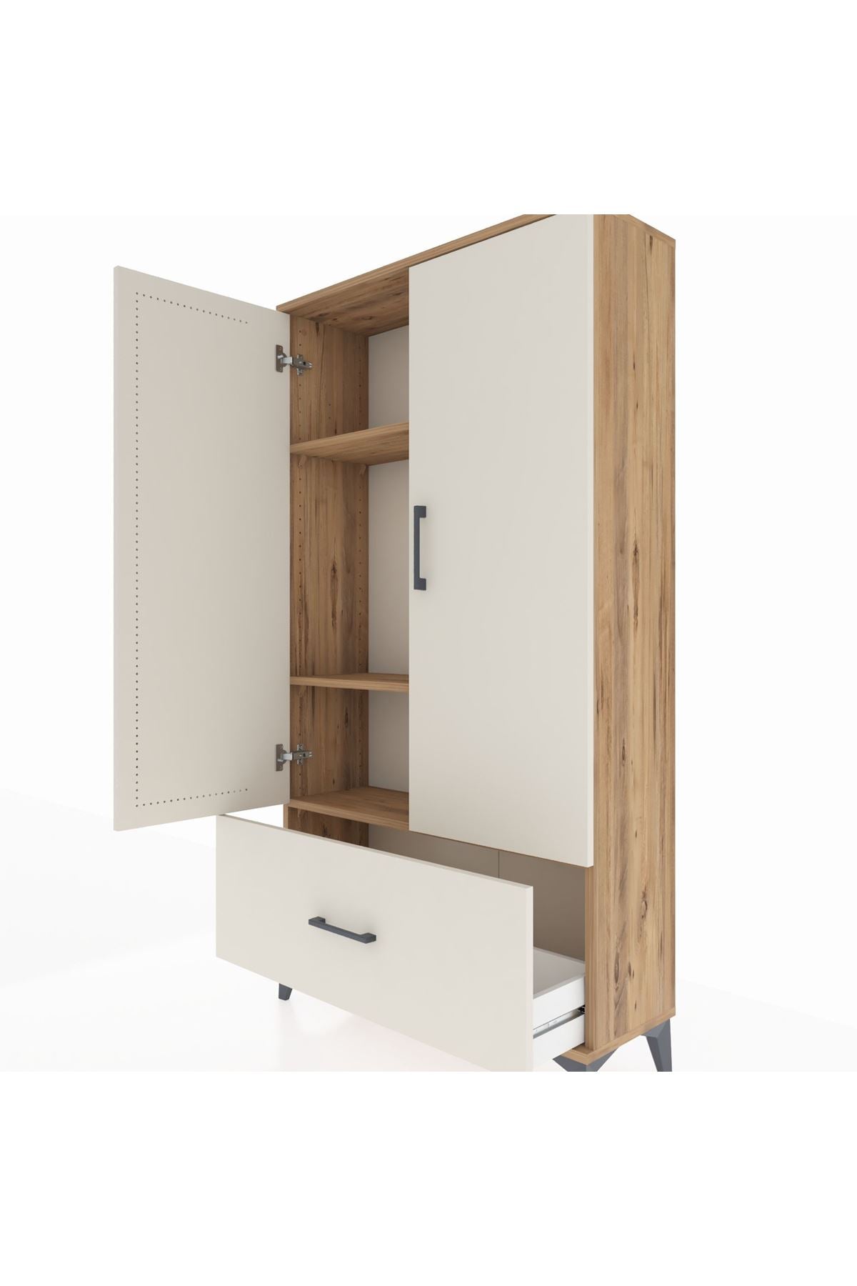 Arges Dolap 3 Raflı Tek Çekmeceli 2 Kapaklı 88x30x163 - S21M001V7A