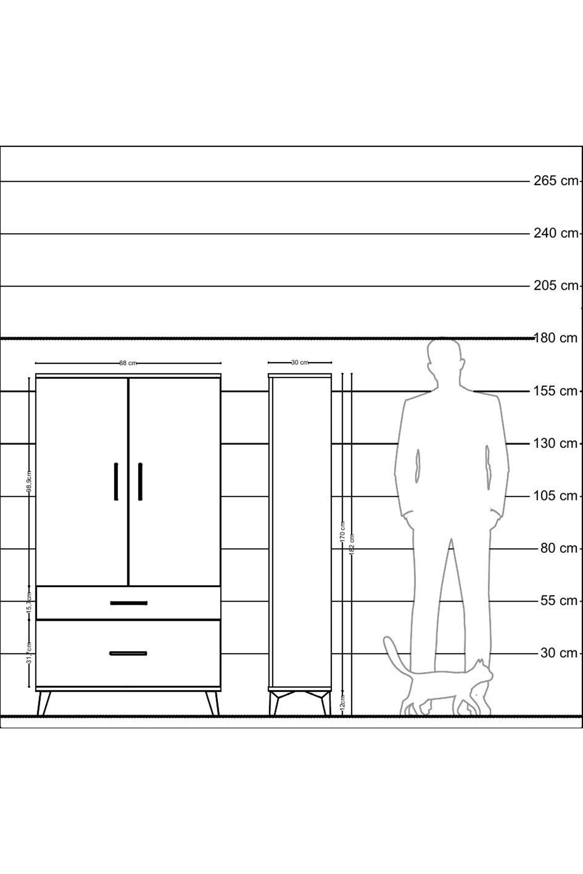 Arges Dolap 3 Raflı 2 Çekmeceli 2 Kapaklı 88x30x163 - S21M003V3A