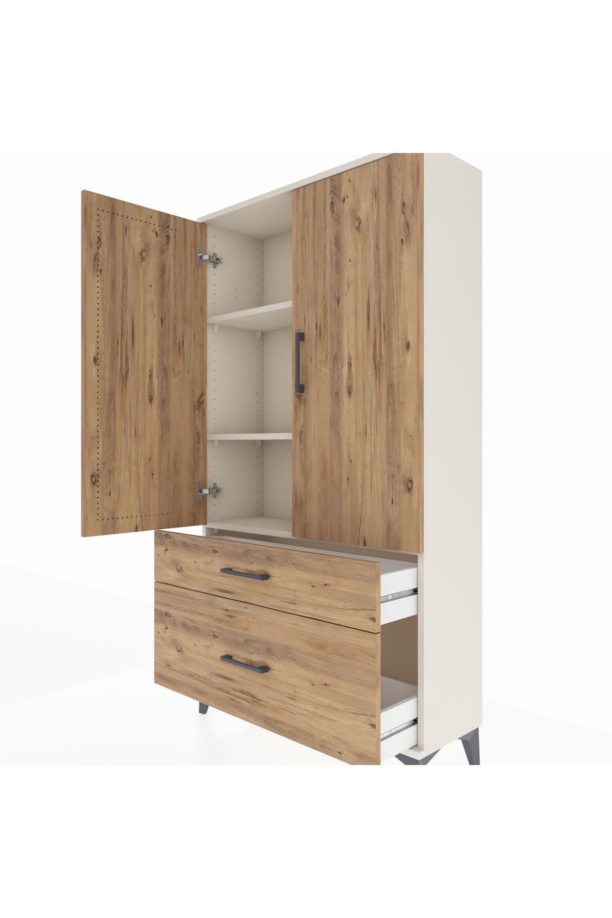 Arges Dolap 3 Raflı 2 Çekmeceli 2 Kapaklı 88x30x163 - S21M003V3A