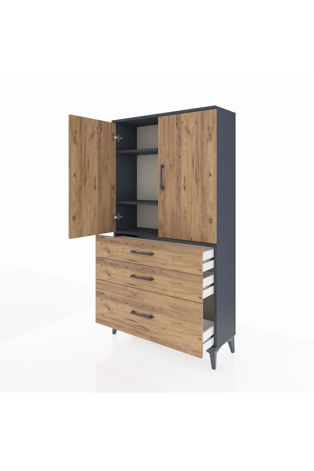 Arges Dolap 3 Raflı 3 Çekmeceli 2 Kapaklı 88x30x163 - S21M005V6A