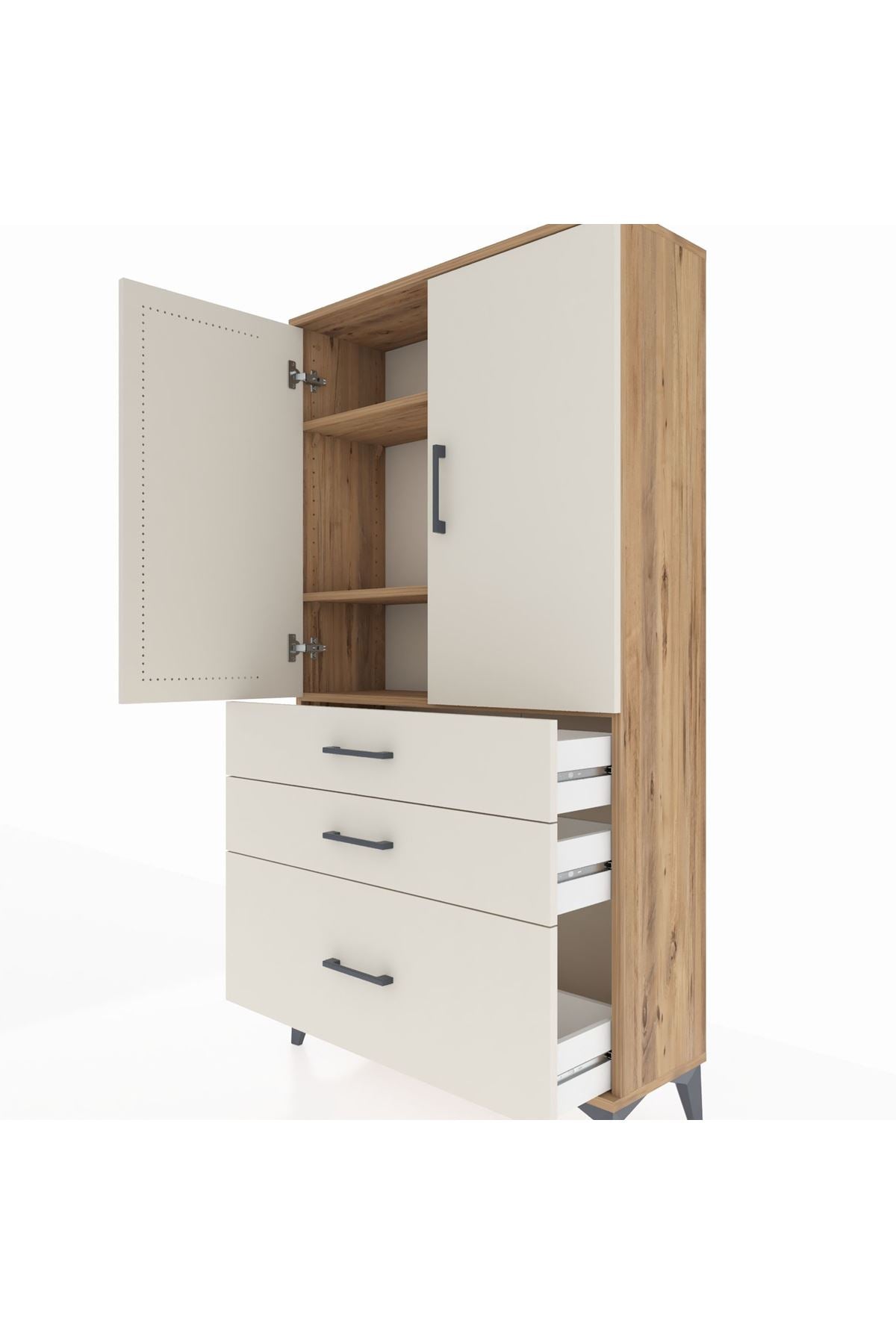 Arges Dolap 3 Raflı 3 Çekmeceli 2 Kapaklı 88x30x163 - S21M005V7A