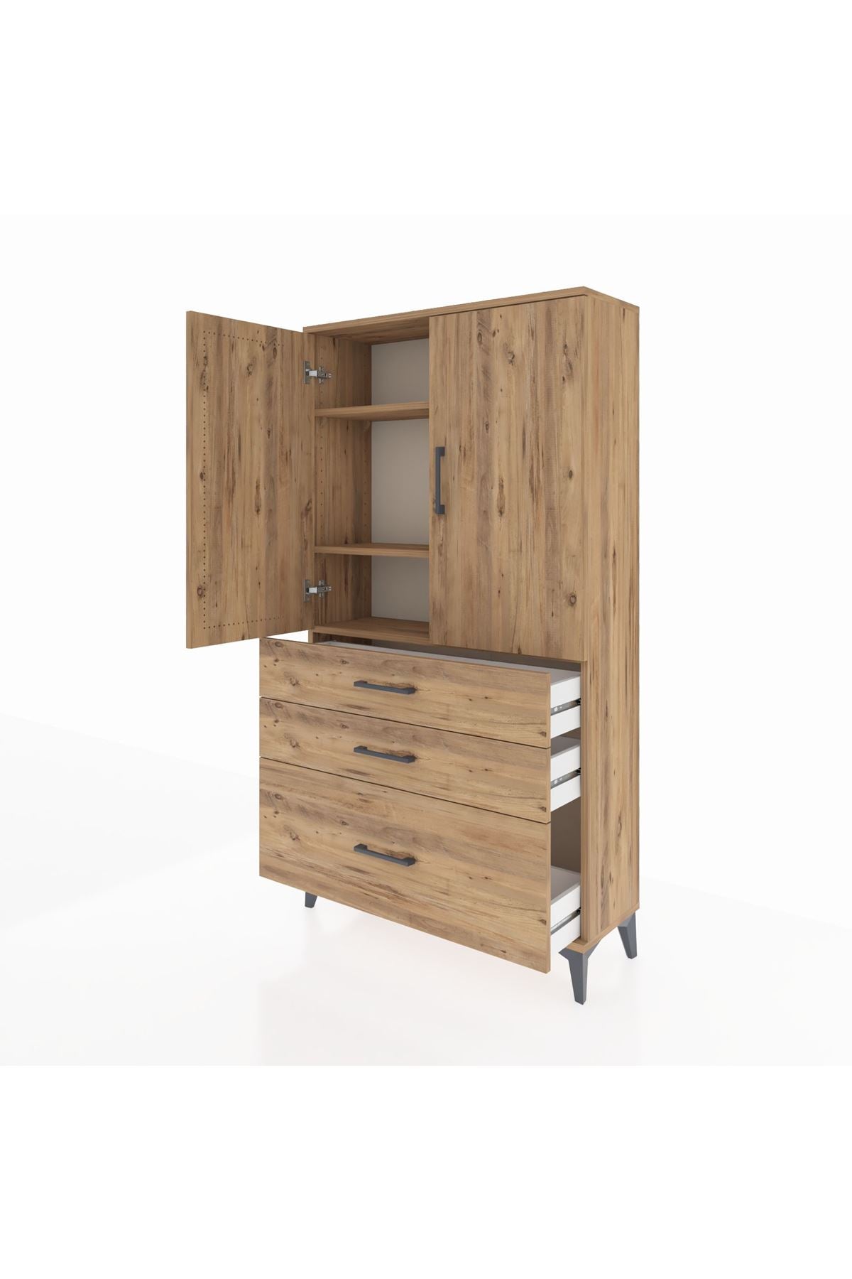 Arges Dolap 3 Raflı 3 Çekmeceli 2 Kapaklı 88x30x163 - S21M005V9A