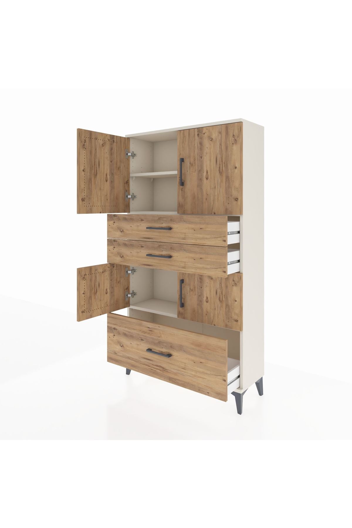 Arges Dolap 3 Raflı 3 Çekmeceli 4 Kapaklı 88x30x163 - S21M007V3A