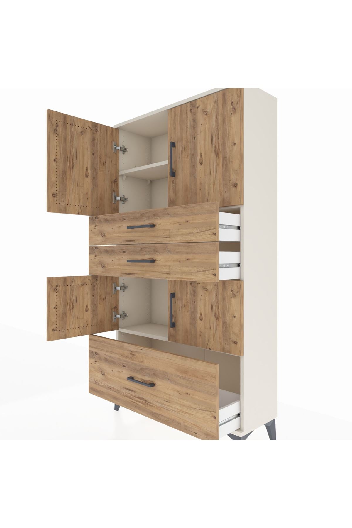 Arges Dolap 3 Raflı 3 Çekmeceli 4 Kapaklı 88x30x163 - S21M007V3A