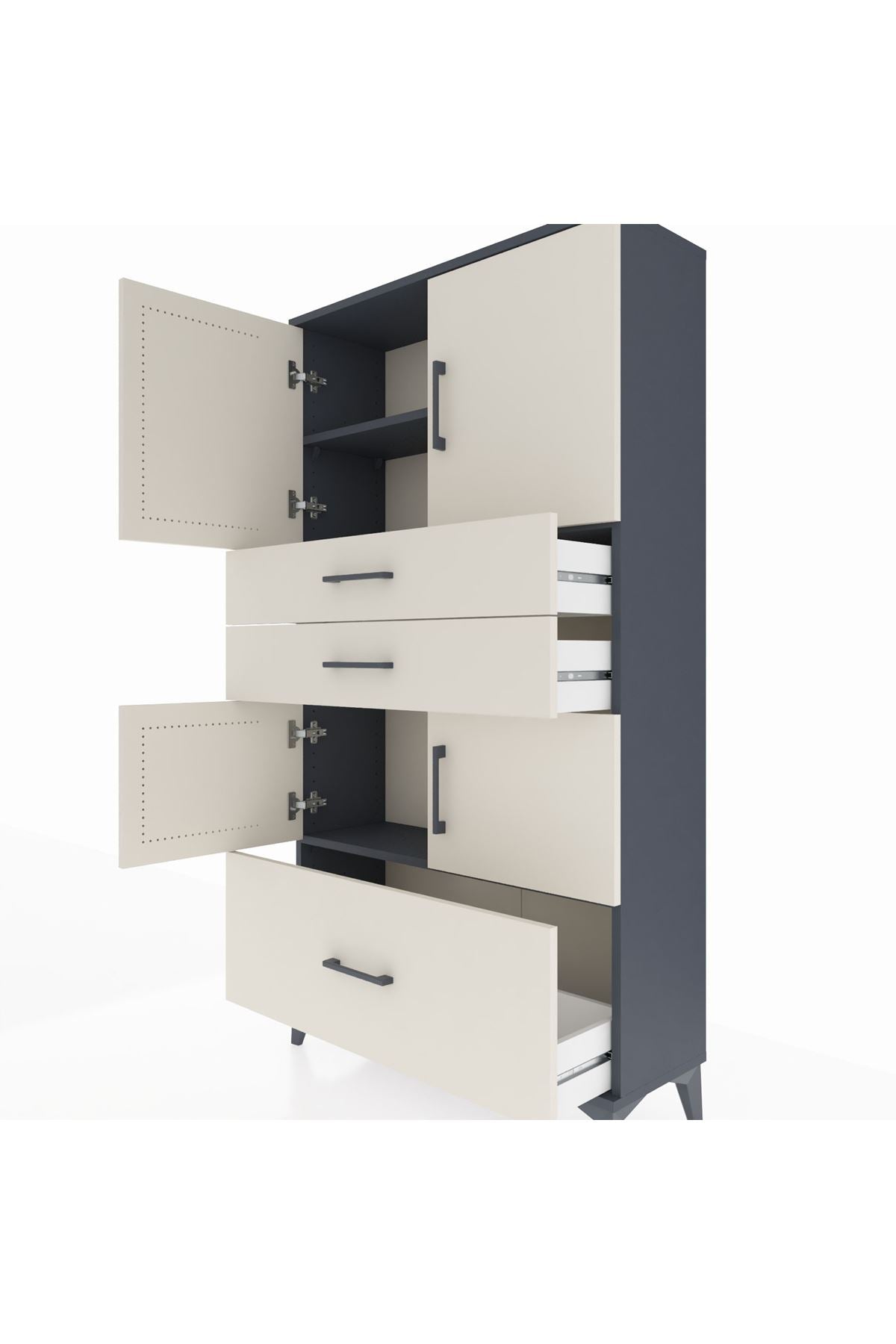 Arges Dolap 3 Raflı 3 Çekmeceli 4 Kapaklı 88x30x163 - S21M007V4A