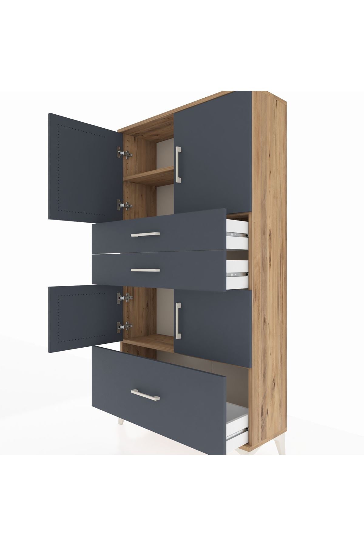 Arges Dolap 3 Raflı 3 Çekmeceli 4 Kapaklı 88x30x163 - S21M007V8A