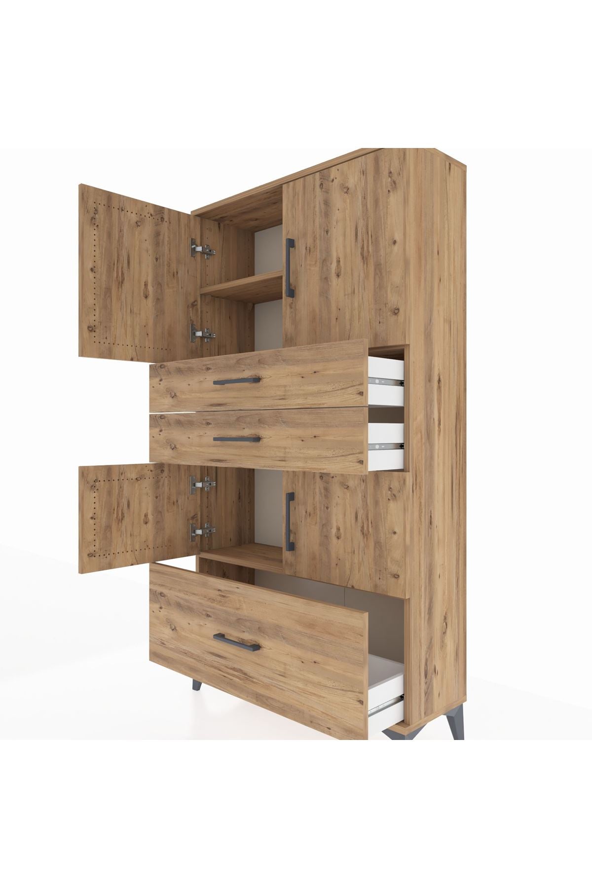 Arges Dolap 3 Raflı 3 Çekmeceli 4 Kapaklı 88x30x163 - S21M007V9A