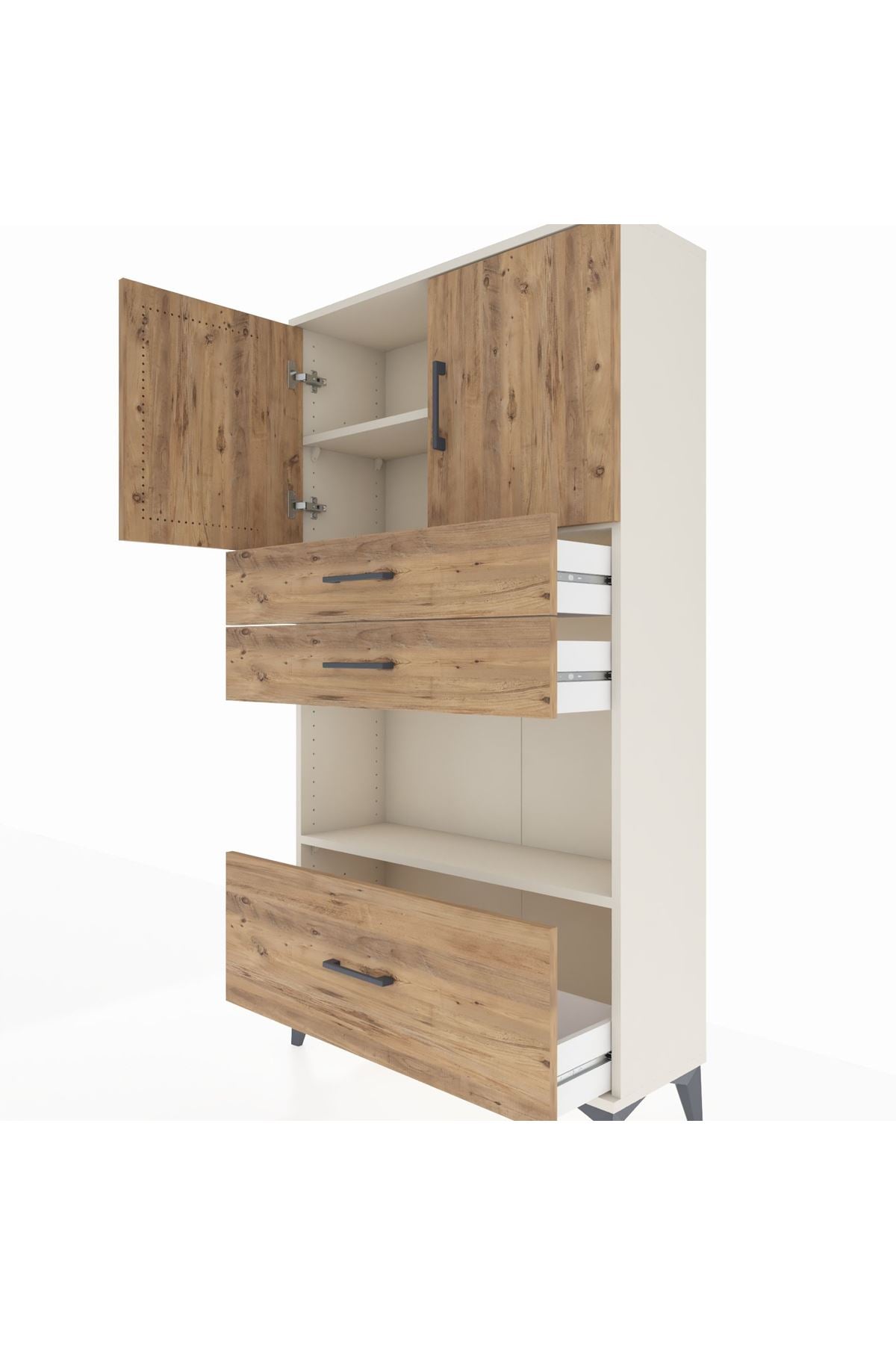 Arges Dolap 3 Raflı 3 Çekmeceli 2 Kapaklı 88x30x163 - S21M009V3A