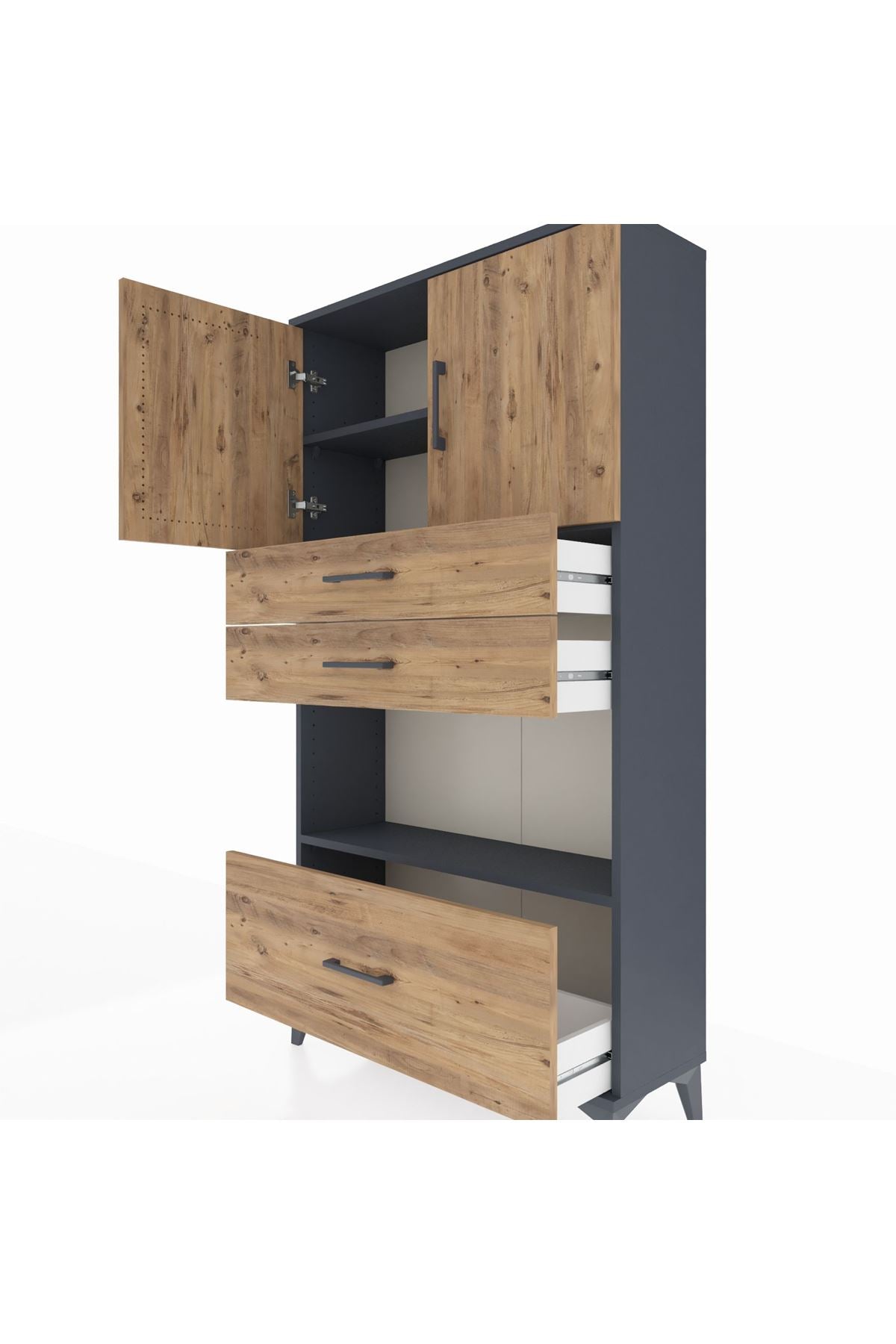 Arges Dolap 3 Raflı 3 Çekmeceli 2 Kapaklı 88x30x163 - S21M009V6A