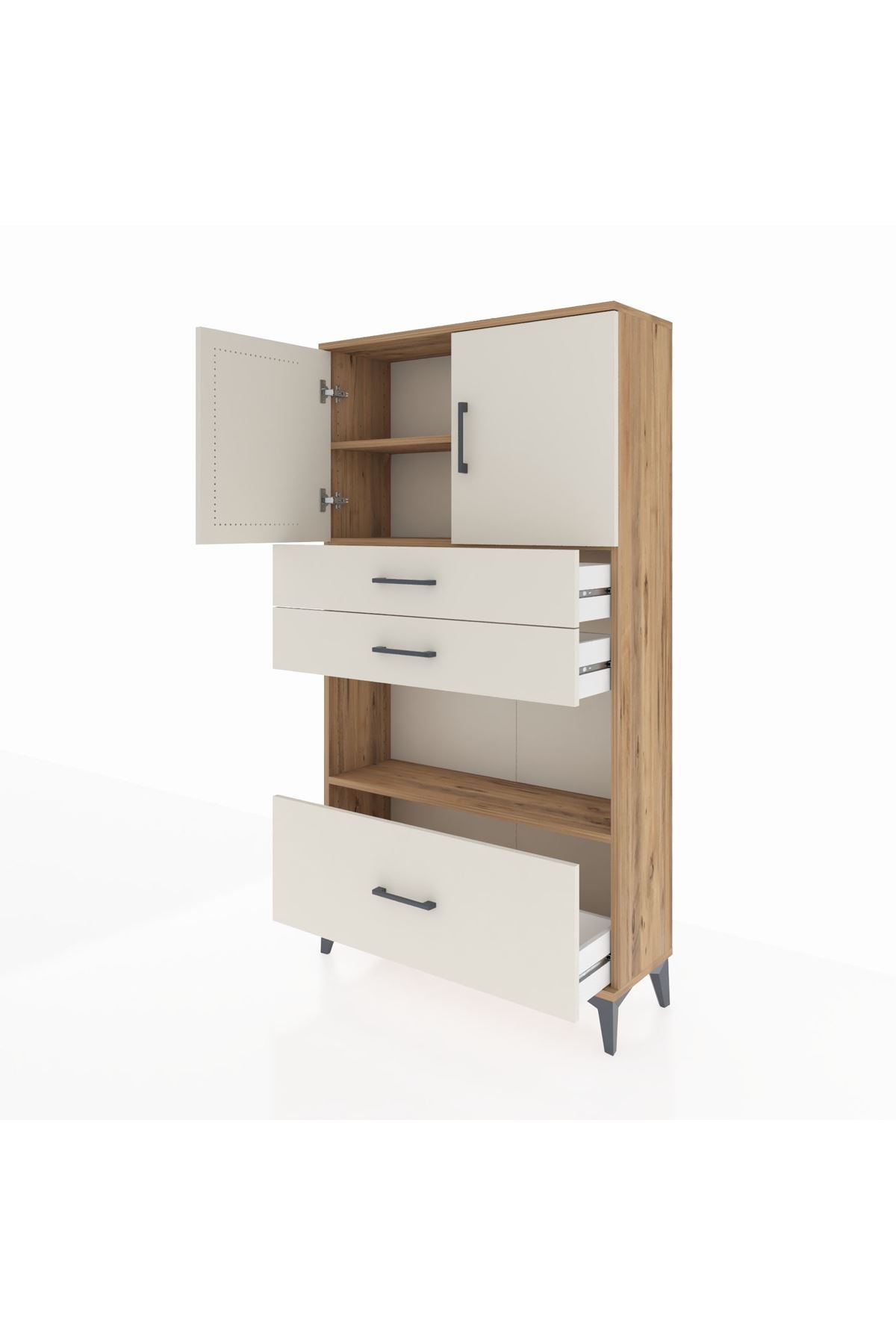 Arges Dolap 3 Raflı 3 Çekmeceli 2 Kapaklı 88x30x163 - S21M009V7A