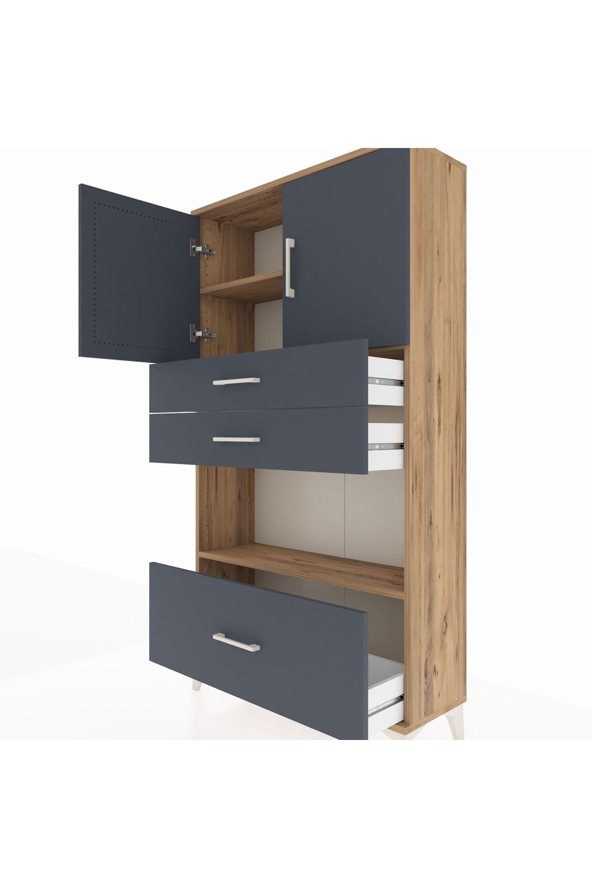 Arges Dolap 3 Raflı 3 Çekmeceli 2 Kapaklı 88x30x163 - S21M009V8A