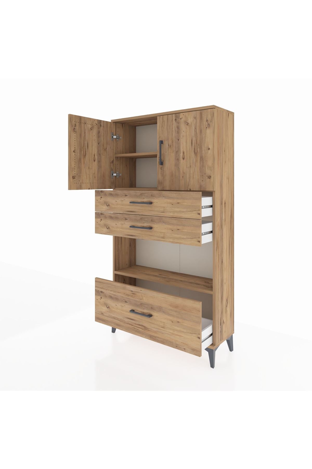 Arges Dolap 3 Raflı 3 Çekmeceli 2 Kapaklı 88x30x163 - S21M009V9A