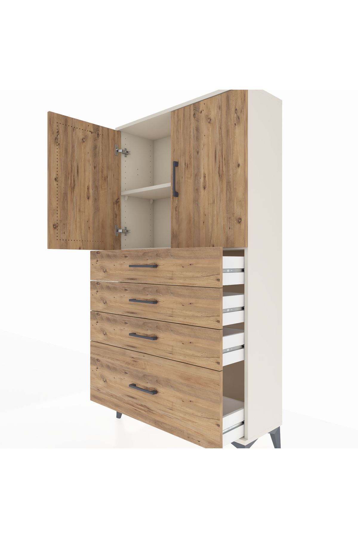 Arges Dolap 2 Raflı 4 Çekmeceli 2 Kapaklı 88x30x163 - S21M011V3A
