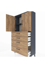 Arges Dolap 2 Raflı 4 Çekmeceli 2 Kapaklı 88x30x163 - S21M011V6A