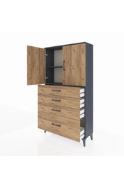 Arges Dolap 2 Raflı 4 Çekmeceli 2 Kapaklı 88x30x163 - S21M011V6A