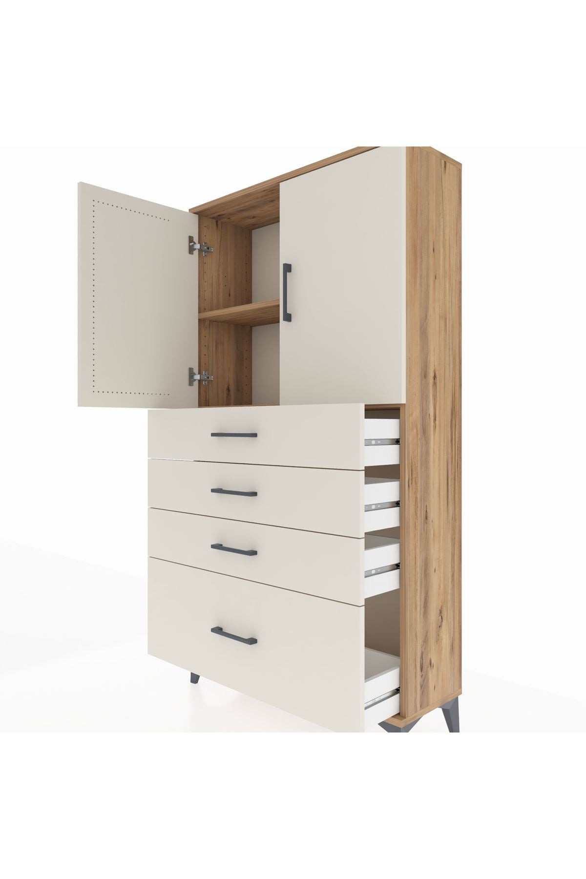 Arges Dolap 2 Raflı 4 Çekmeceli 2 Kapaklı 88x30x163 - S21M011V7A