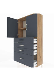 Arges Dolap 2 Raflı 4 Çekmeceli 2 Kapaklı 88x30x163 - S21M011V8A
