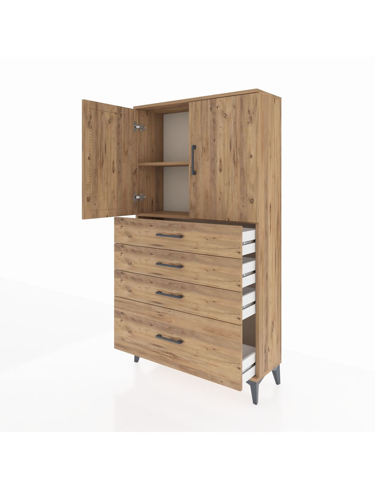 Arges Dolap 2 Raflı 4 Çekmeceli 2 Kapaklı 88x30x163 - S21M011V9A