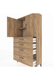 Arges Dolap 2 Raflı 4 Çekmeceli 2 Kapaklı 88x30x163 - S21M011V9A