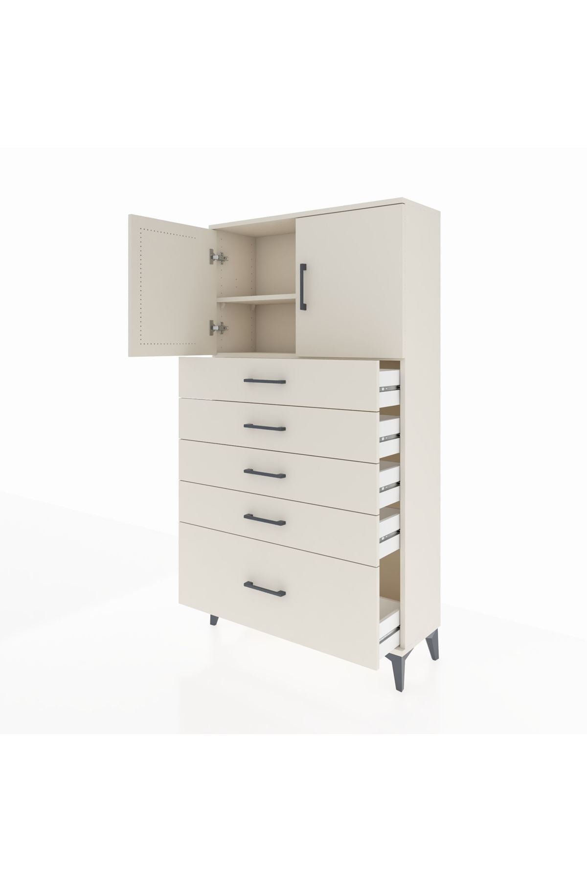Arges Dolap 2 Raflı 5 Çekmeceli 2 Kapaklı 88x30x163 - S21M013V1A