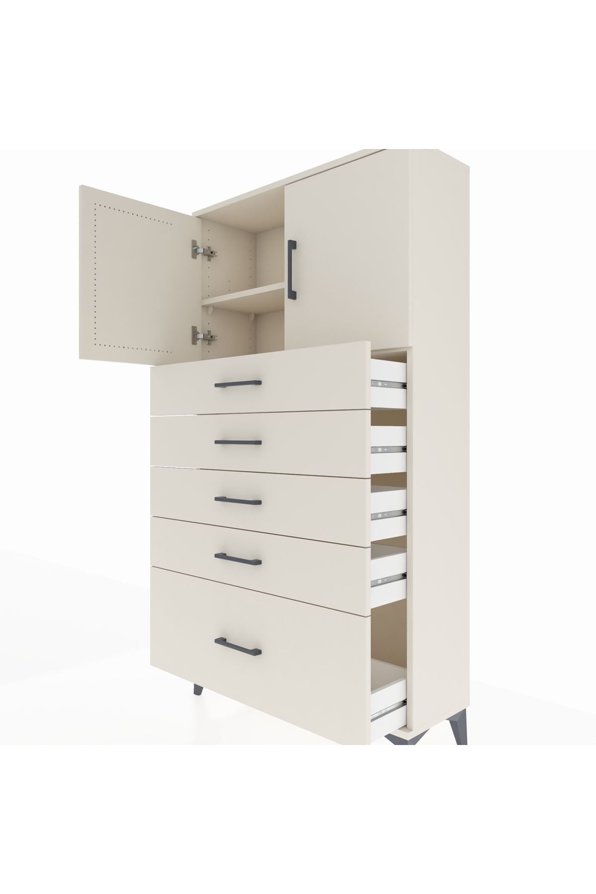 Arges Dolap 2 Raflı 5 Çekmeceli 2 Kapaklı 88x30x163 - S21M013V1A