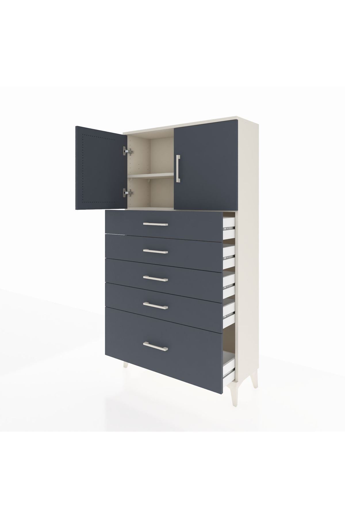 Arges Dolap 2 Raflı 5 Çekmeceli 2 Kapaklı 88x30x163 - S21M013V2A