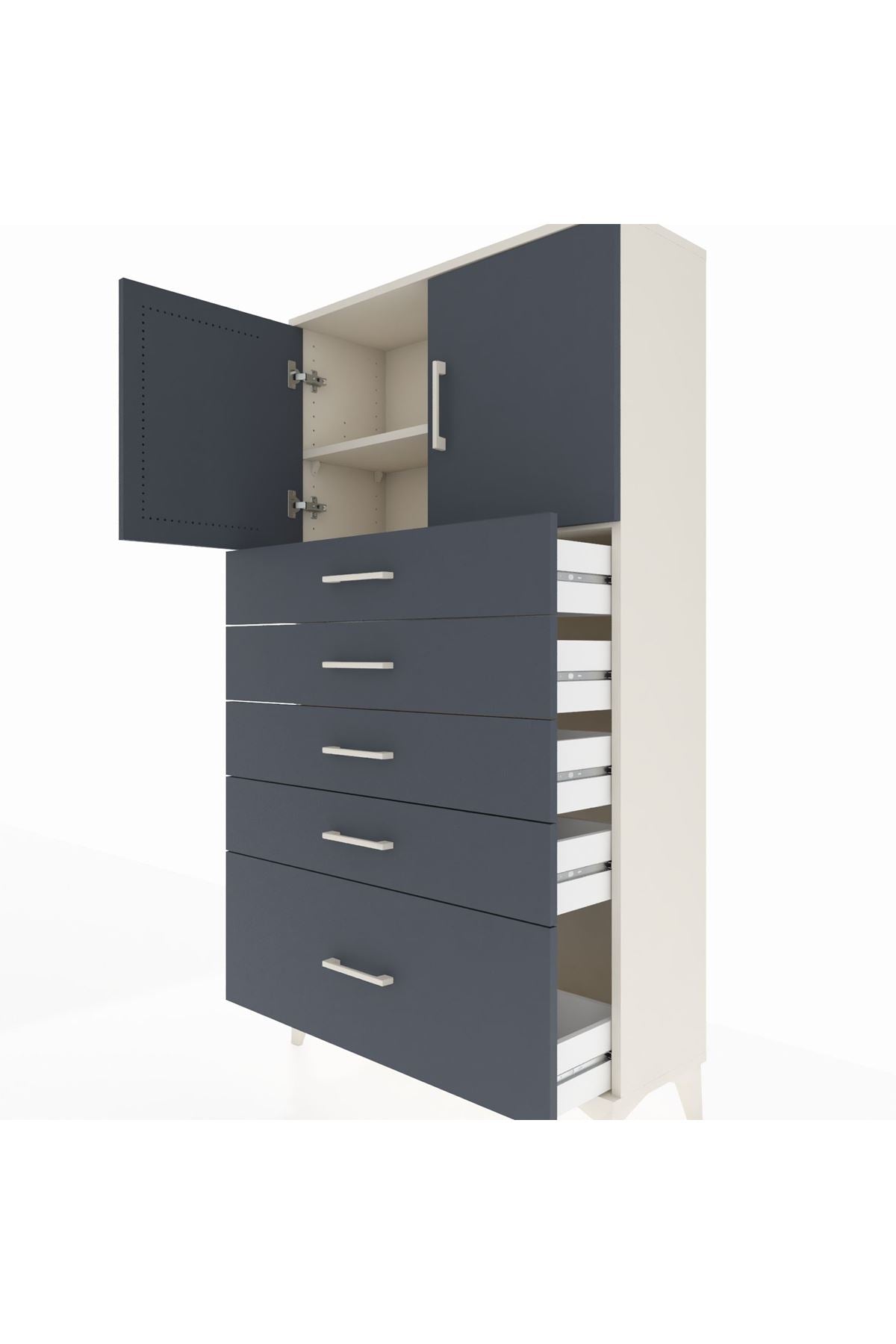 Arges Dolap 2 Raflı 5 Çekmeceli 2 Kapaklı 88x30x163 - S21M013V2A