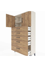 Arges Dolap 2 Raflı 5 Çekmeceli 2 Kapaklı 88x30x163 - S21M013V3A