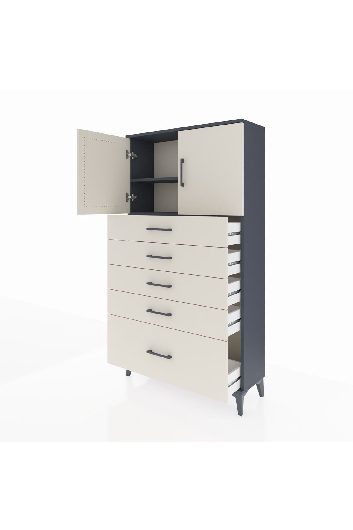 Arges Dolap 2 Raflı 5 Çekmeceli 2 Kapaklı 88x30x163 - S21M013V4A