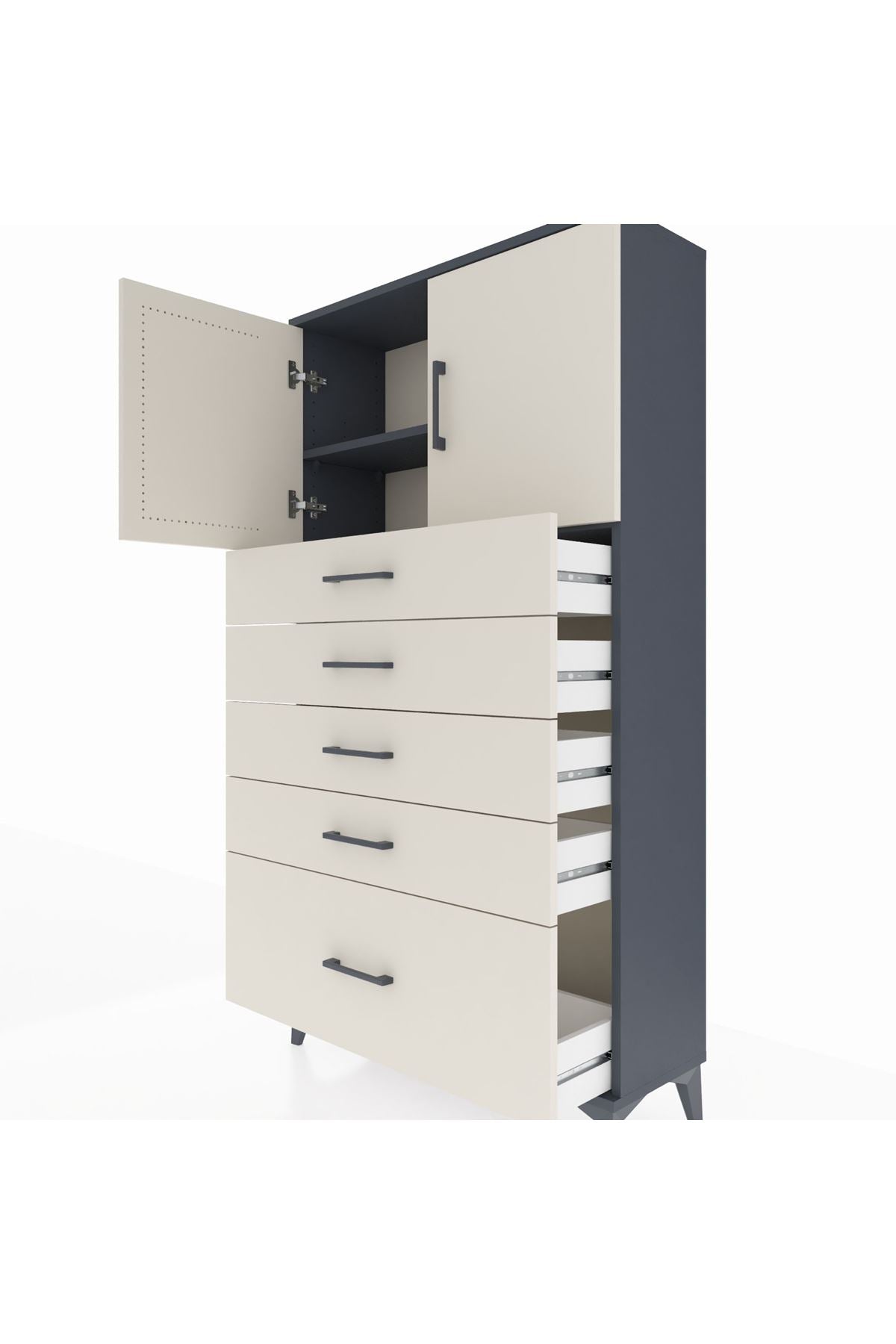 Arges Dolap 2 Raflı 5 Çekmeceli 2 Kapaklı 88x30x163 - S21M013V4A