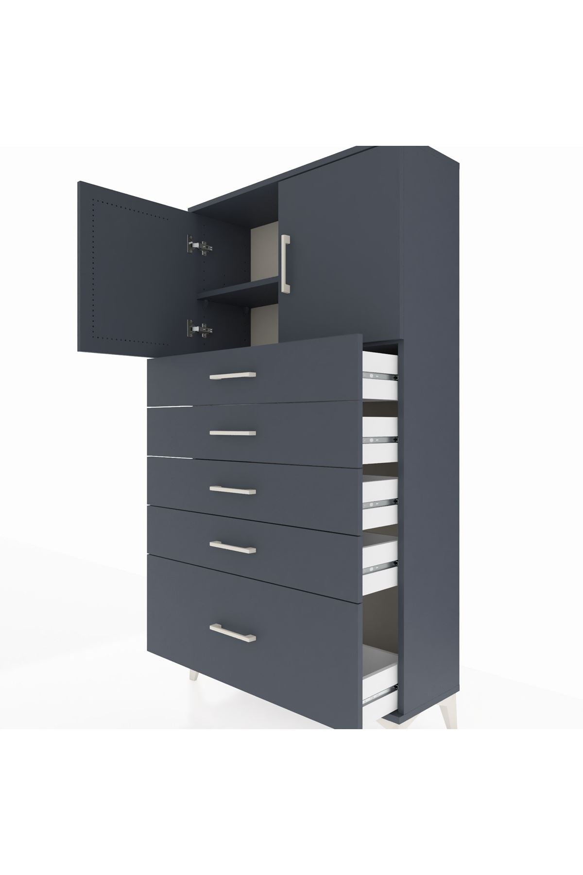 Arges Dolap 2 Raflı 5 Çekmeceli 2 Kapaklı 88x30x163 - S21M013V5A
