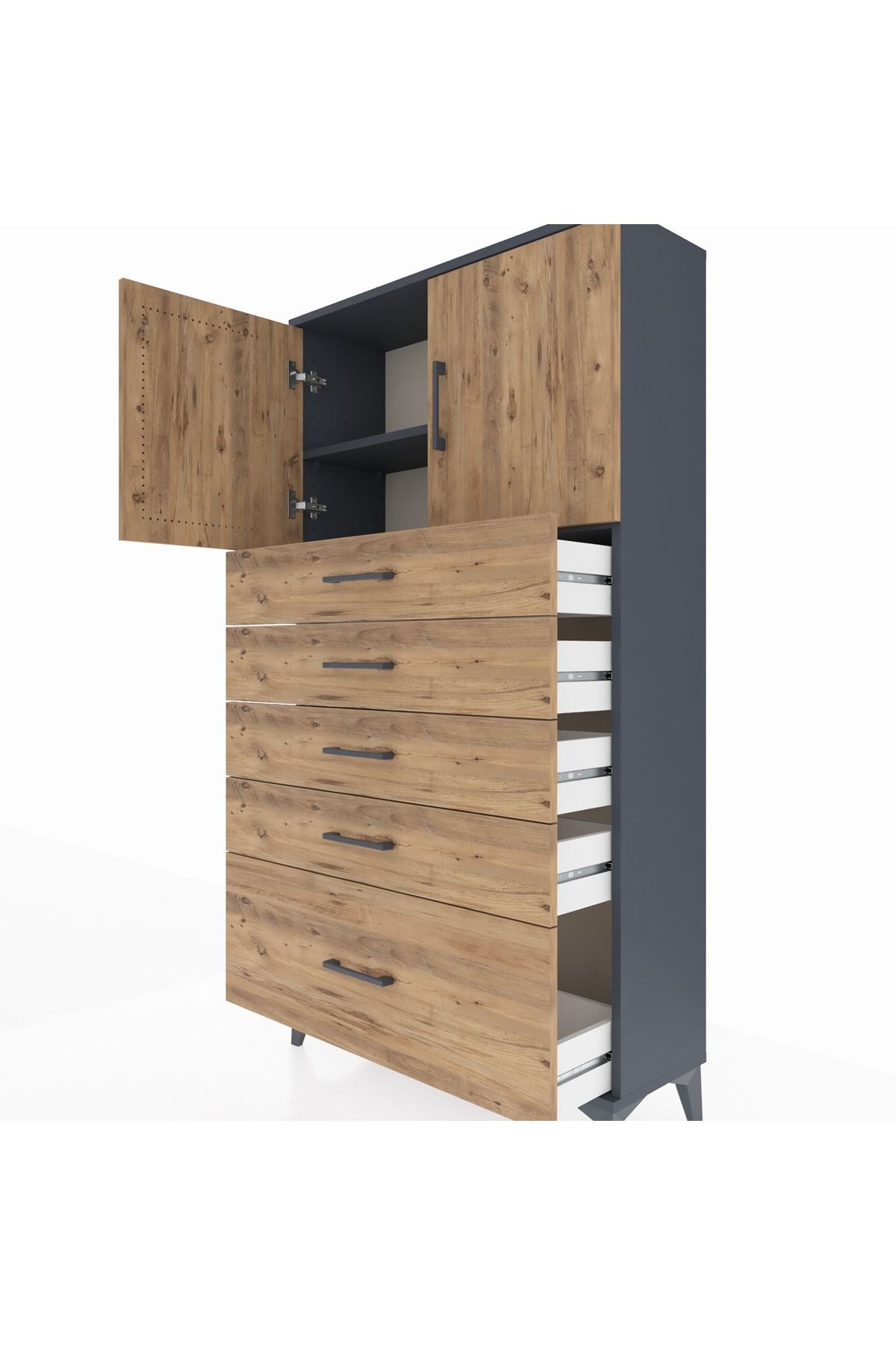 Arges Dolap 2 Raflı 5 Çekmeceli 2 Kapaklı 88x30x163 - S21M013V6A