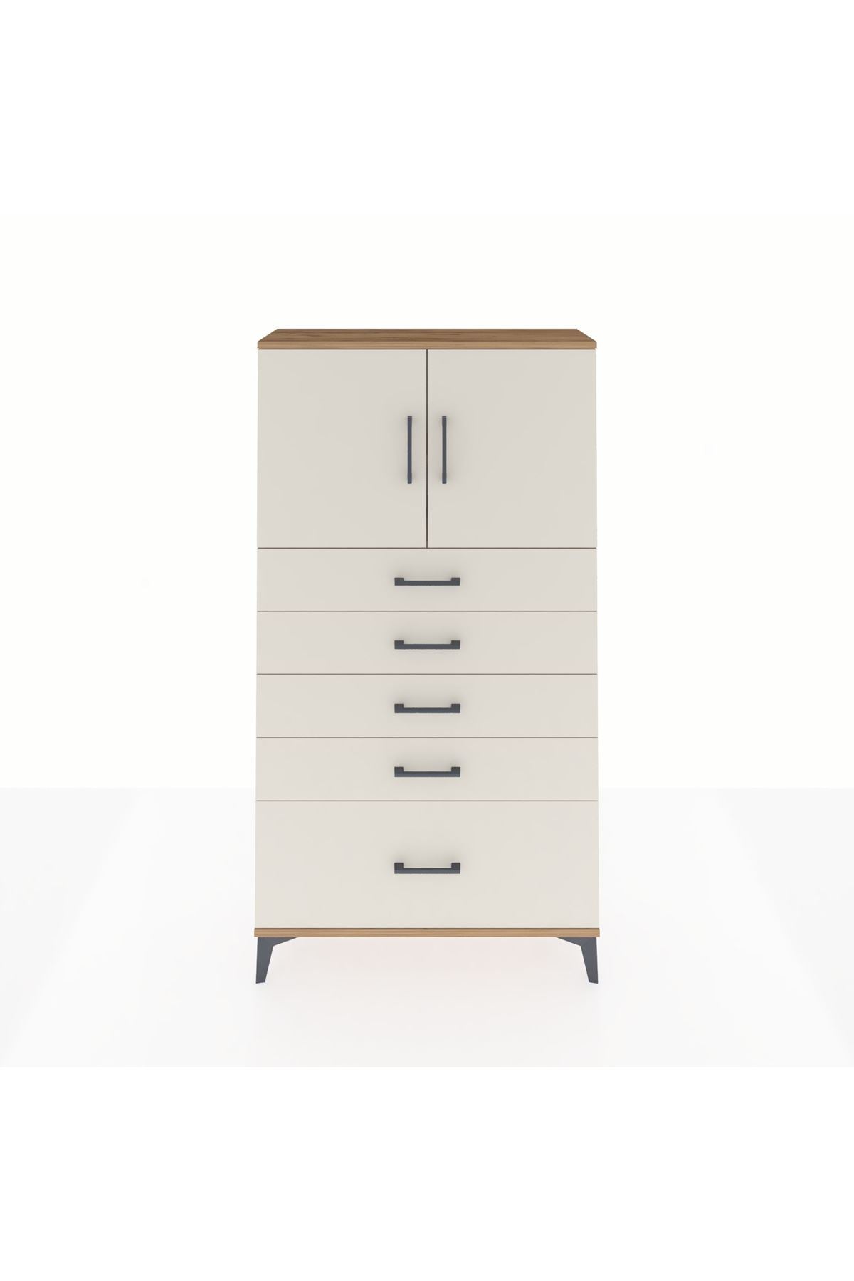 Arges Dolap 2 Raflı 5 Çekmeceli 2 Kapaklı 88x30x163 - S21M013V7A