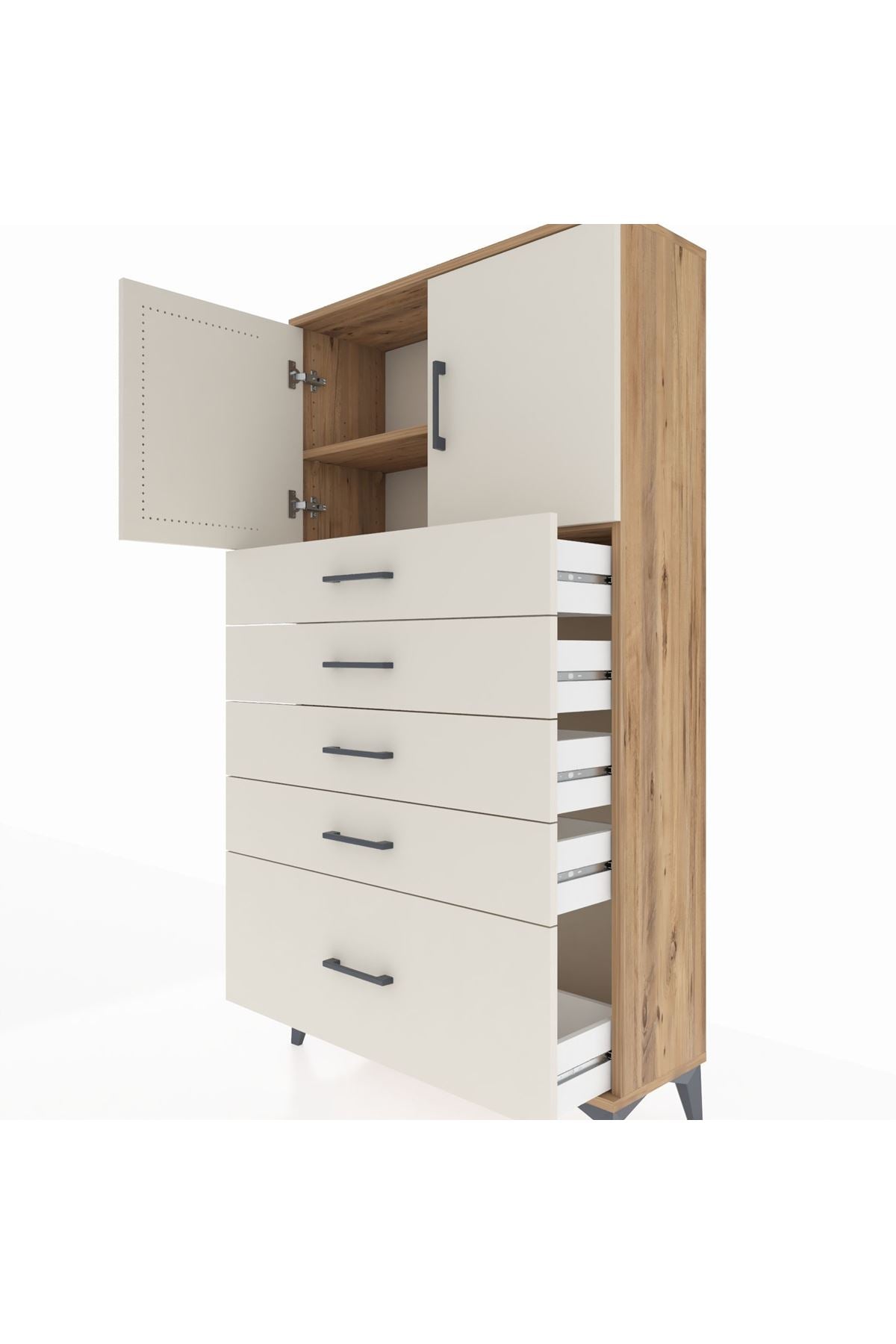 Arges Dolap 2 Raflı 5 Çekmeceli 2 Kapaklı 88x30x163 - S21M013V7A