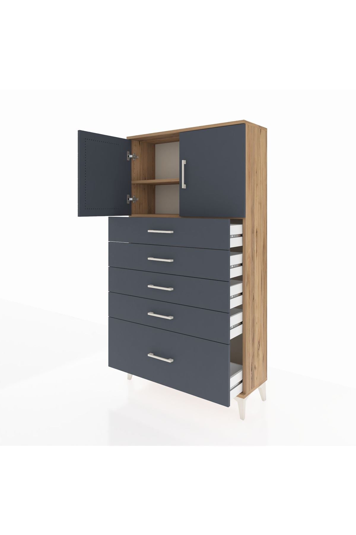 Arges Dolap 2 Raflı 5 Çekmeceli 2 Kapaklı 88x30x163 - S21M013V8A