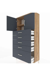 Arges Dolap 2 Raflı 5 Çekmeceli 2 Kapaklı 88x30x163 - S21M013V8A
