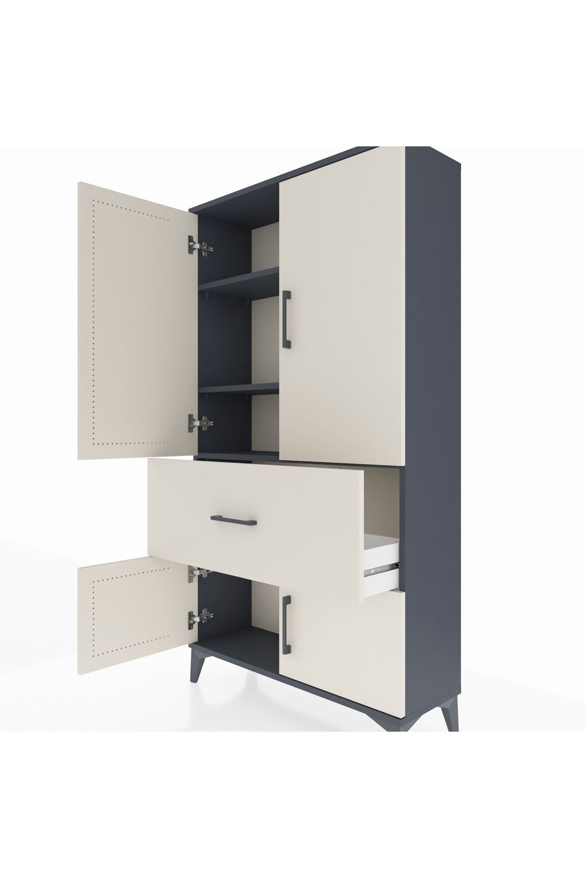 Arges Dolap 3 Raflı Tek Çekmeceli 4 Kapaklı 88x30x163 - S21M015V4A