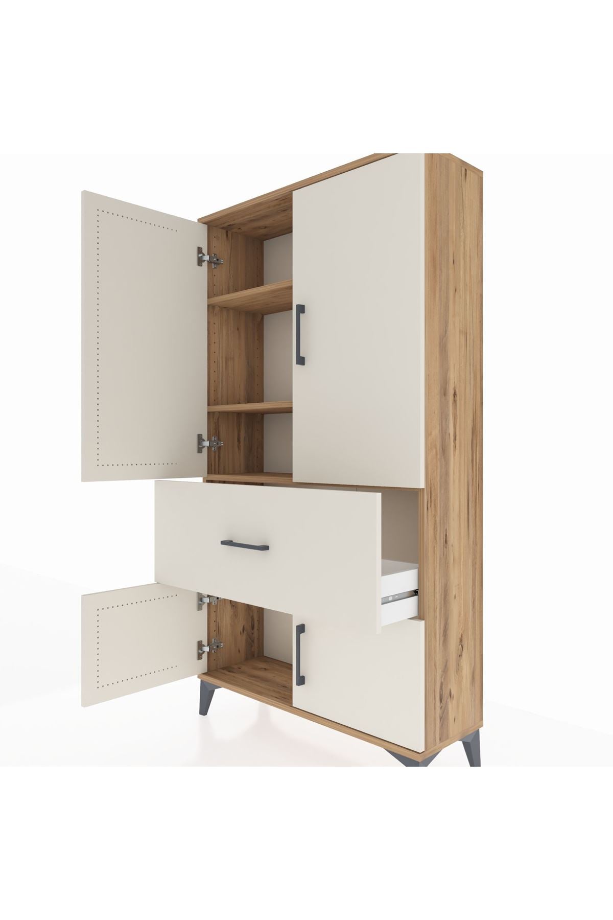 Arges Dolap 3 Raflı Tek Çekmeceli 4 Kapaklı 88x30x163 - S21M015V7A