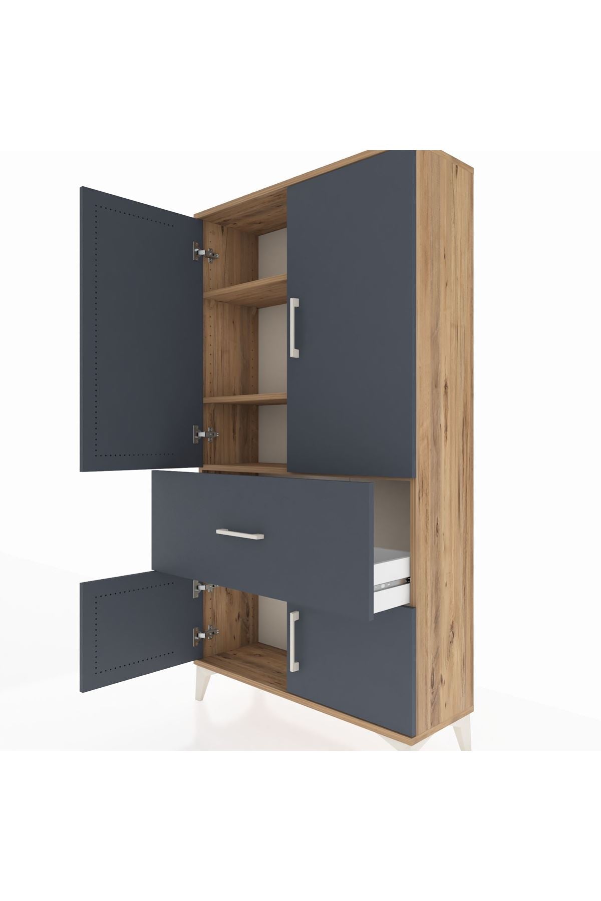 Arges Dolap 3 Raflı Tek Çekmeceli 4 Kapaklı 88x30x163 - S21M015V8A