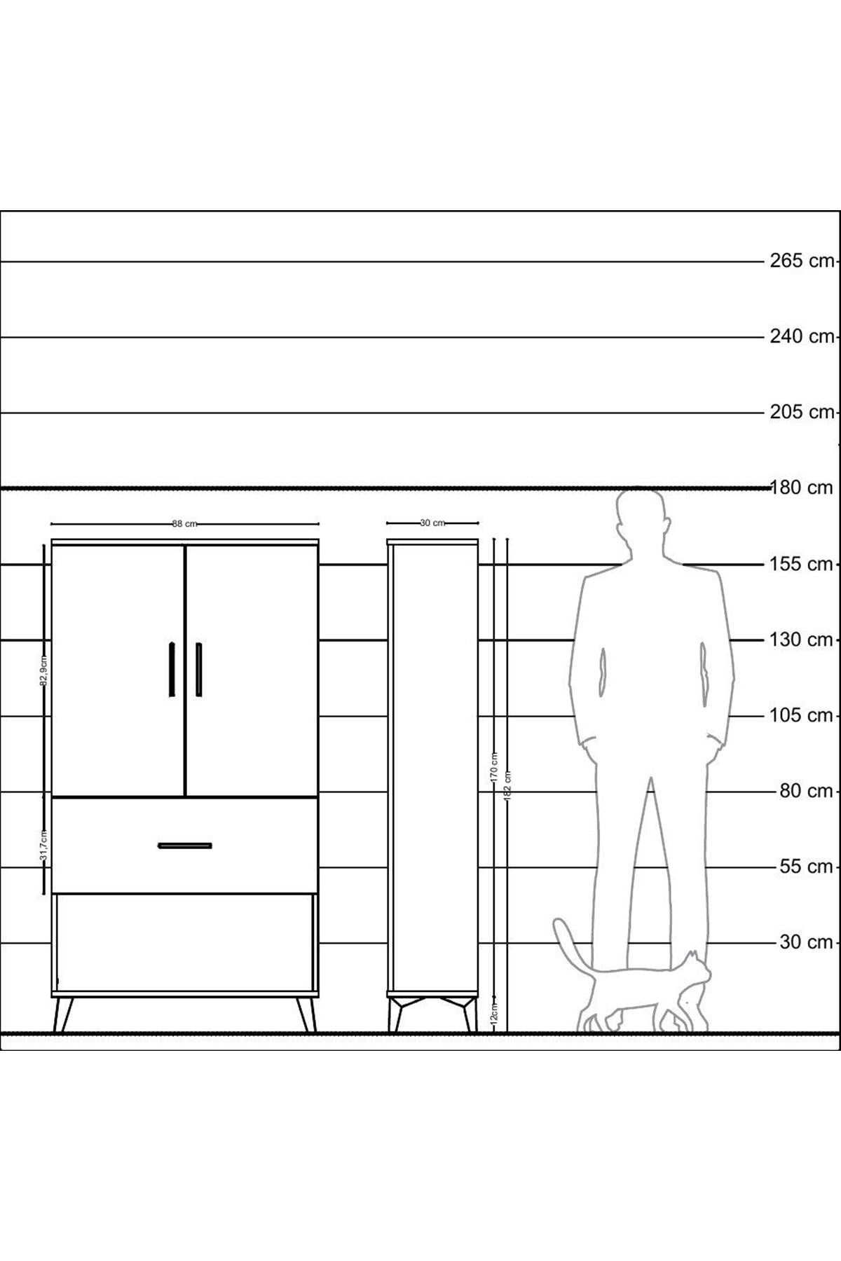 Arges Dolap 3 Raflı Tek Çekmeceli 2 Kapaklı 88x30x163 - S21M017V5A