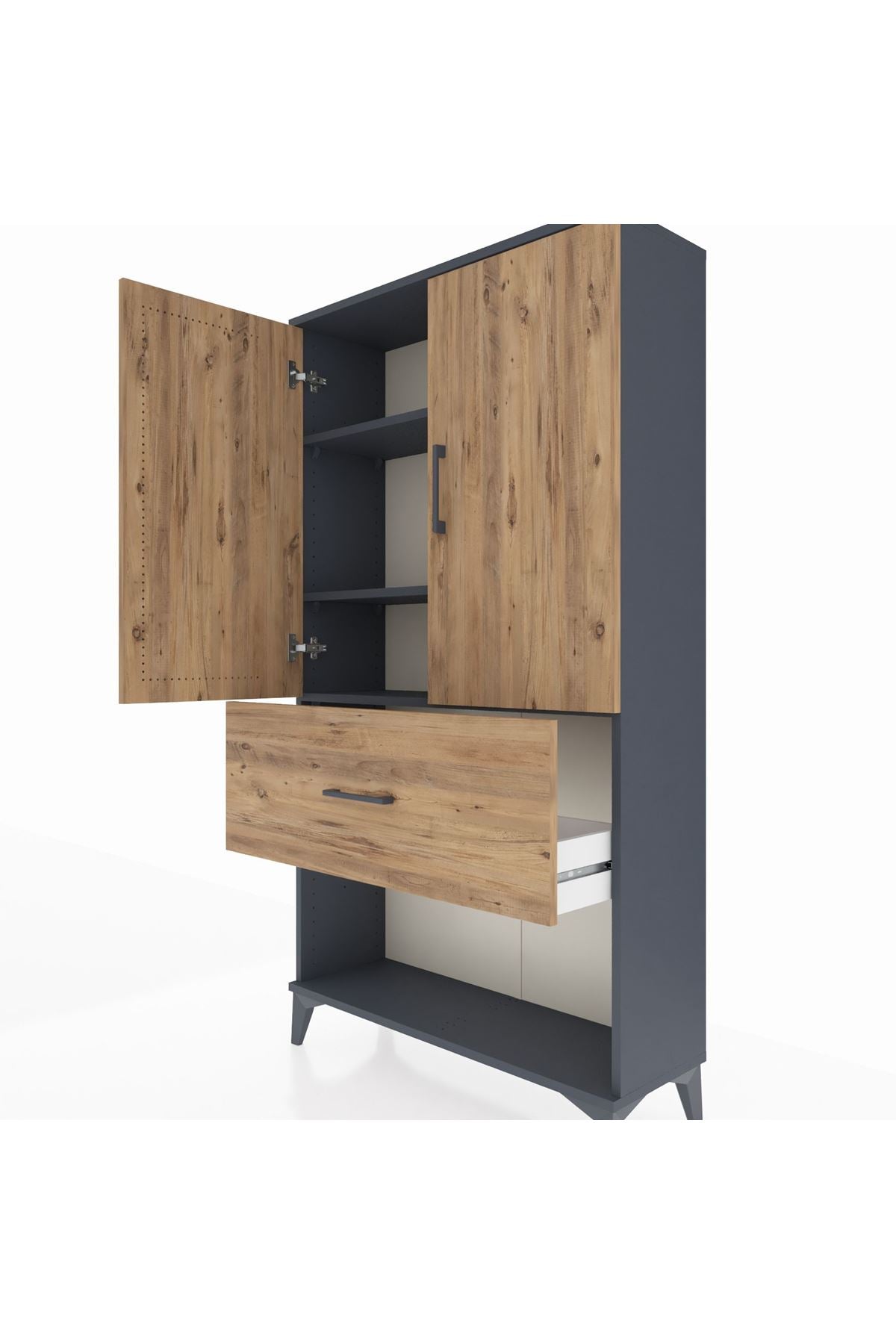 Arges Dolap 3 Raflı Tek Çekmeceli 2 Kapaklı 88x30x163 - S21M017V6A